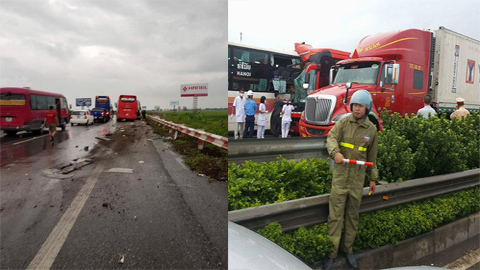 Tông xe giường nằm trên cao tốc Pháp Vân, hơn 10 người bị thương