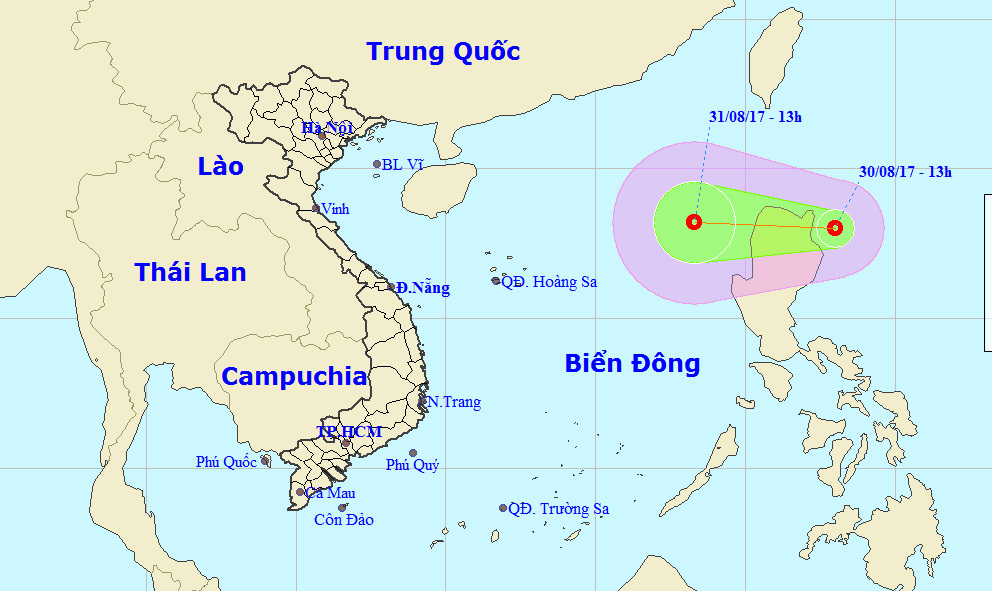 Áp thấp nhiệt đới mạnh cấp 7 tiến vào Biển Đông