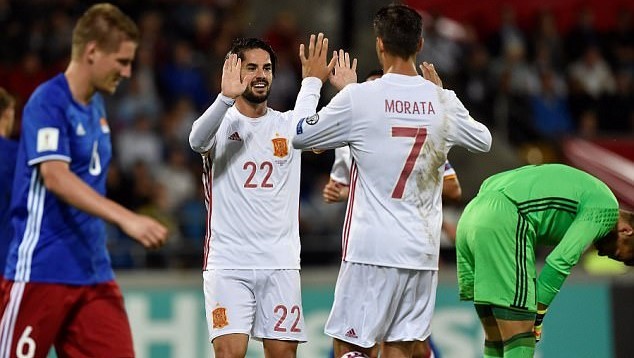 Morata lập cú đúp, Tây Ban Nha thắng trận 8-0