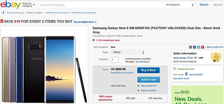 Xuất hiện Galaxy Note 8 bản 2 SIM giá chỉ 890 USD ở Mỹ