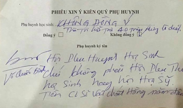 Nhà trường nói gì về việc ông bố đề nghị giải tán hội phụ huynh?