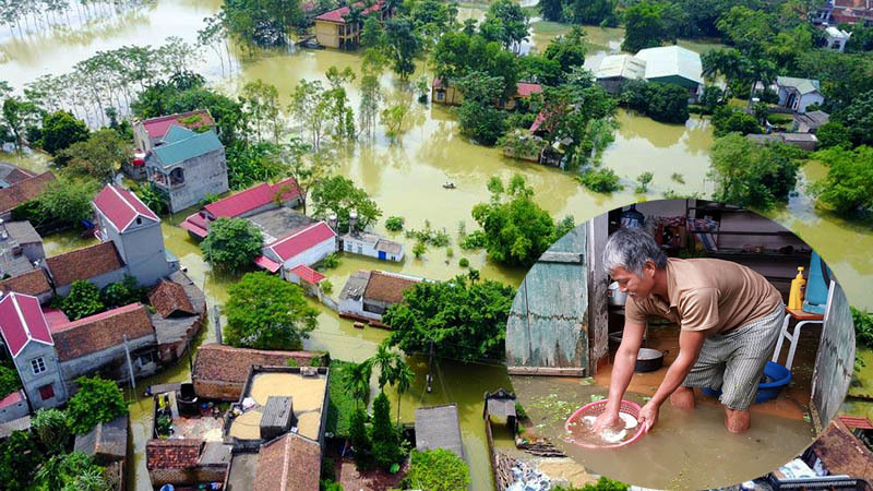 Vỡ đê Chương Mỹ: Người Hà Nội rửa bát, tắm giặt bằng nước lũ