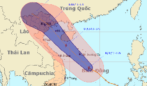 Bão số 6 chạy dọc miền Trung, đổ vào miền Bắc