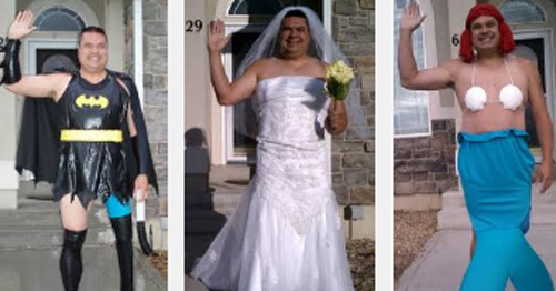 Ông bố tiễn con tới trường với những trang phục gây sốc