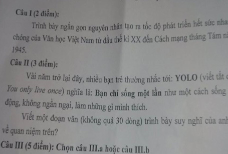 Xôn xao với đề văn nghị luận về “YOLO”