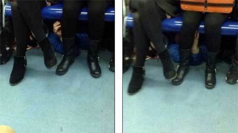 Tóm gã trai nằm dưới ghế tàu để sờ chân phụ nữ