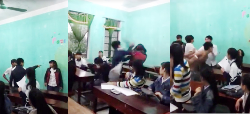 Nam sinh cởi áo đánh bạn gái ngay trong lớp học