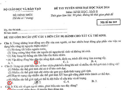 Gợi ý làm bài môn Sinh học khối B