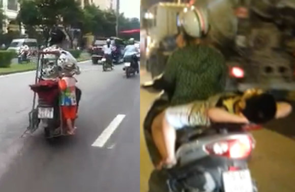 Clip: Choáng với những pha đèo trẻ em cực kỳ nguy hiểm