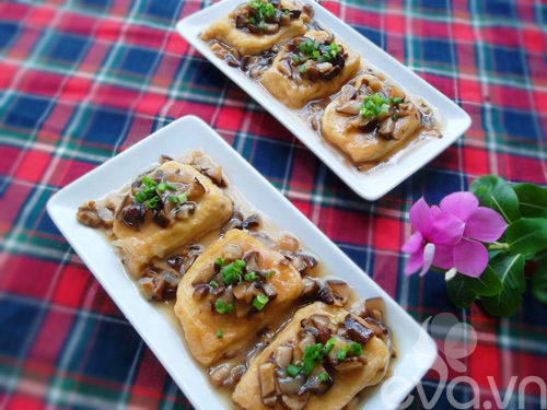 Đậu phụ sốt nấm chay cho lễ Vu Lan