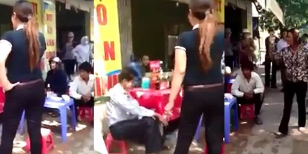 Clip: Vợ đánh ghen, hắt nước vào mặt chồng giữa phố