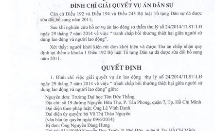 Đình chỉ  giải quyết án dân sự vụ kiện GS Nguyễn Đăng Hưng