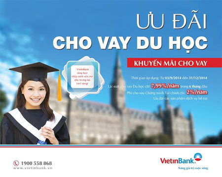 Ưu đãi vay du học: Lãi suất VietinBank 7,99%/năm
