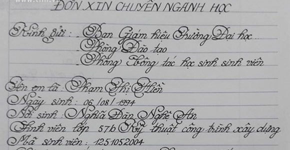 Nữ sinh 9X và đơn xin chuyển ngành đẹp như in