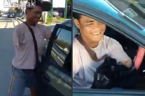 Chàng trai không tay lái ô tô điêu luyện