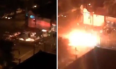 Trực thăng phát nổ ngay giữa phố