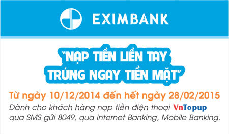 Nạp VnTopup, trúng tiền mặt từ Eximbank