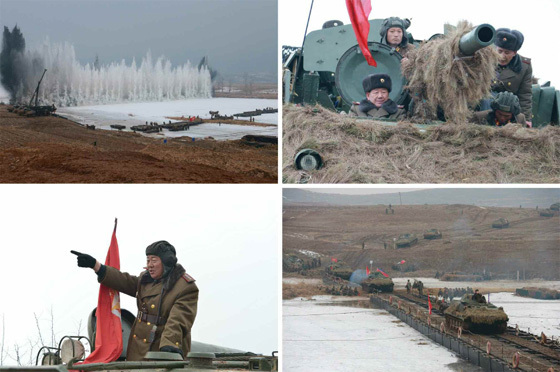 Xem xe tăng Triều Tiên tập trận vượt sông