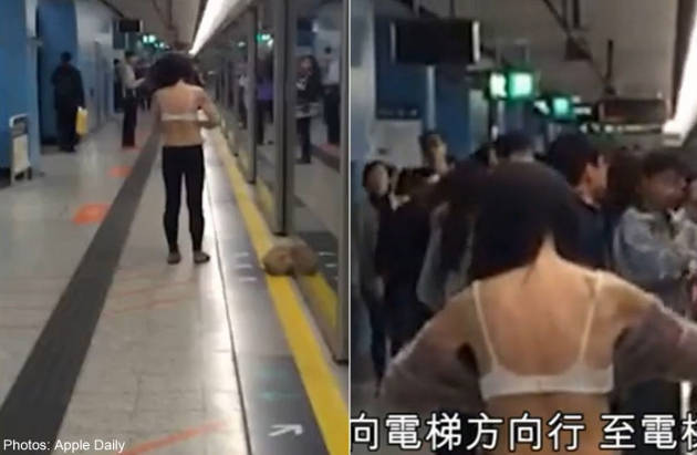 Sốc cảnh cô gái đột ngột cởi phăng áo giữa sân ga