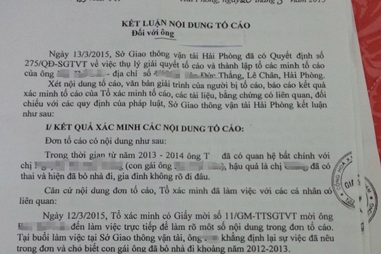 Bác việc 'tố' Phó GĐ Sở GTVT quan hệ bất chính