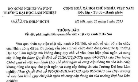 Trường ĐH Lâm nghiệp lên tiếng về văn bản