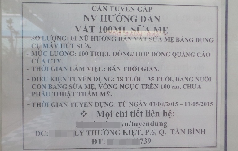 Sài Gòn: Tuyển phụ nữ ngực khủng trên 100cm, lương 100 triệu