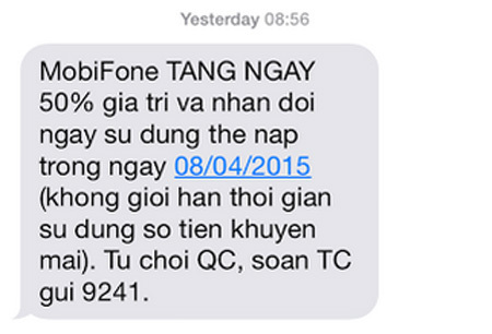 MobiFone, tài khoản khuyến mãi