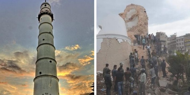 Tháp cổ thành gạch vụn sau động đất ở Nepal