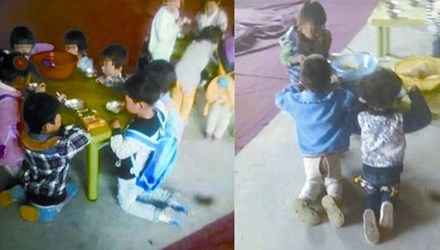 Trường mầm non bắt trẻ quỳ trên nền xi măng ăn cơm
