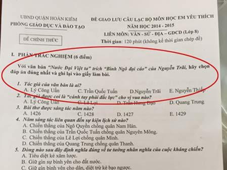 Đề thi 'sơ suất' ghi sẵn đáp án cho câu hỏi