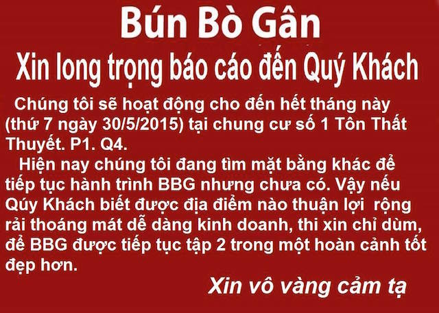 'Bún bò gân bá đạo' chuẩn bị đóng cửa