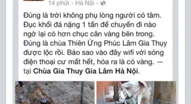 Thực hư tin đồn đập đá phát hiện cục vàng 10kg ở Hà Nội