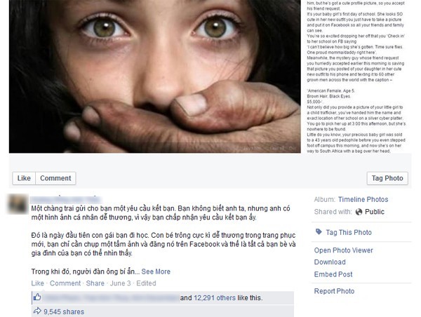 Lạnh gáy với status 'đừng đăng bất cứ điều gì về con bạn lên Facebook'