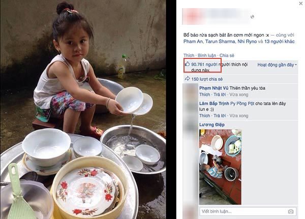 Bé gái rửa bát xinh như thiên thần
