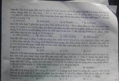 Đề thi chính thức môn Hóa học
