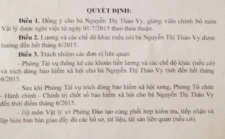Giảng viên sau 9 tháng viết đơn đã được nghỉ việc