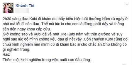 Khánh Thi đưa con trai mới sinh đi cấp cứu giữa đêm khuya